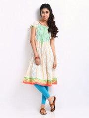 Anouk Women Beige Jacquard Embroidered Anarkali Kurta