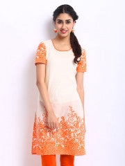 Anouk Women Off-White & Orange Printed Kurta
