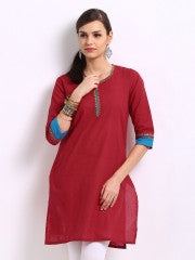 Anouk Women Red Self Striped Kurta