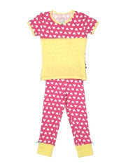 Claesens Girls Pink & Yellow Heart Print Lounge Set