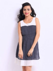 DressBerry Navy & Off-White Polka Printed Dress