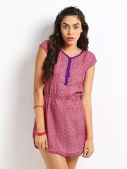 DressBerry Orange Printed Fit & Flare Sophie Bright Day Dress