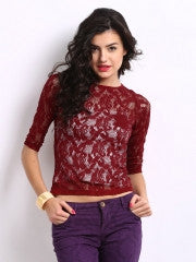 DressBerry Women Red Lace Top