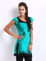 Ira Soleil Women Teal Green Printed Kurti