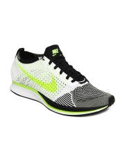 Nike Unisex White & Black Flyknit Racer Sports Shoes